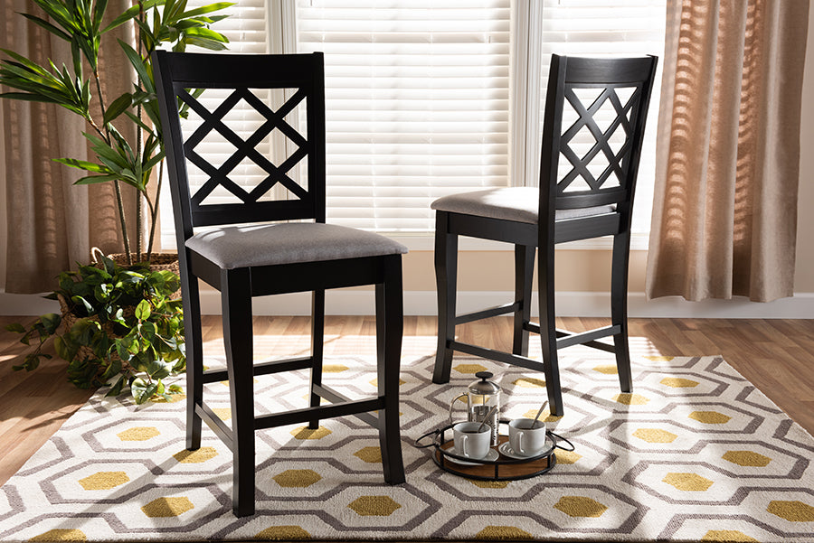 Baxton Studio Alora Modern and Contemporary Grey Fabric Upholstered Espresso Brown Finished 2-Piece Wood Counter Stool Set of 4 | Modishstore | Counter Stools