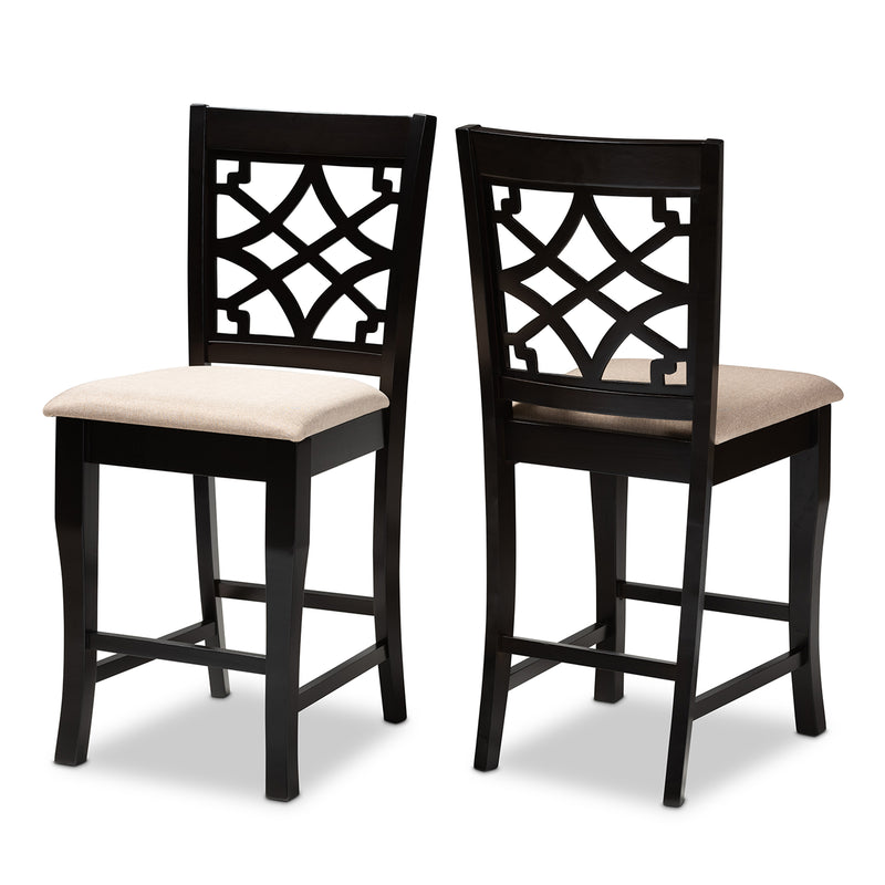 Baxton Studio Nisa Modern Sand Fabric 2-Piece Wood Counter Stool Set of 4 | Counter Stools | Modishstore