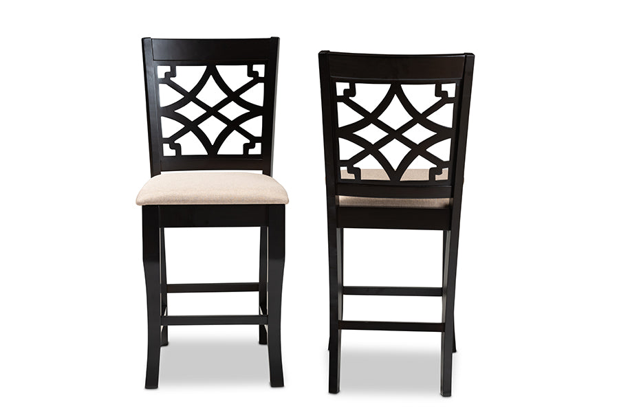 Baxton Studio Nisa Modern Sand Fabric 2-Piece Wood Counter Stool Set of 4 | Counter Stools | Modishstore - 6