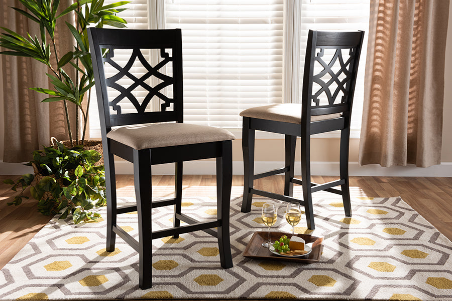 Baxton Studio Nisa Modern Sand Fabric 2-Piece Wood Counter Stool Set of 4 | Counter Stools | Modishstore - 2