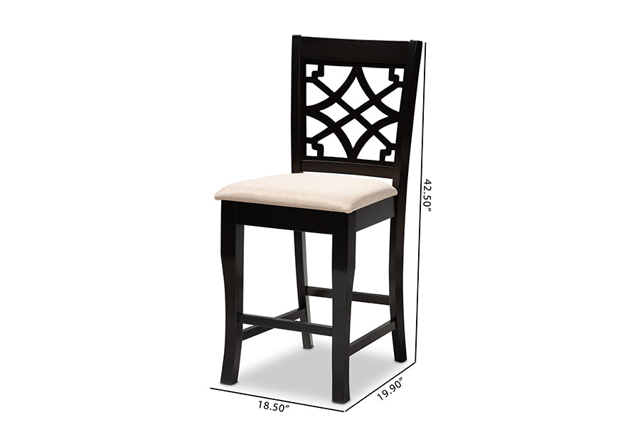 Baxton Studio Nisa Modern Sand Fabric 2-Piece Wood Counter Stool Set of 4 | Counter Stools | Modishstore - 7