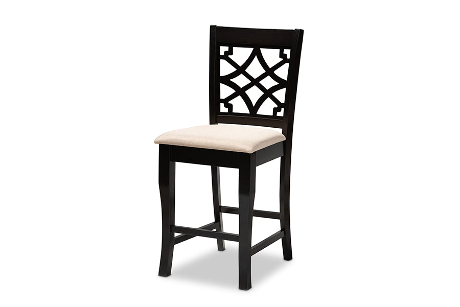Baxton Studio Nisa Modern and Contemporary Sand Fabric Upholstered Espresso Brown Finished 5-Piece Wood Pub Set | Dining Sets | Modishstore - 7
