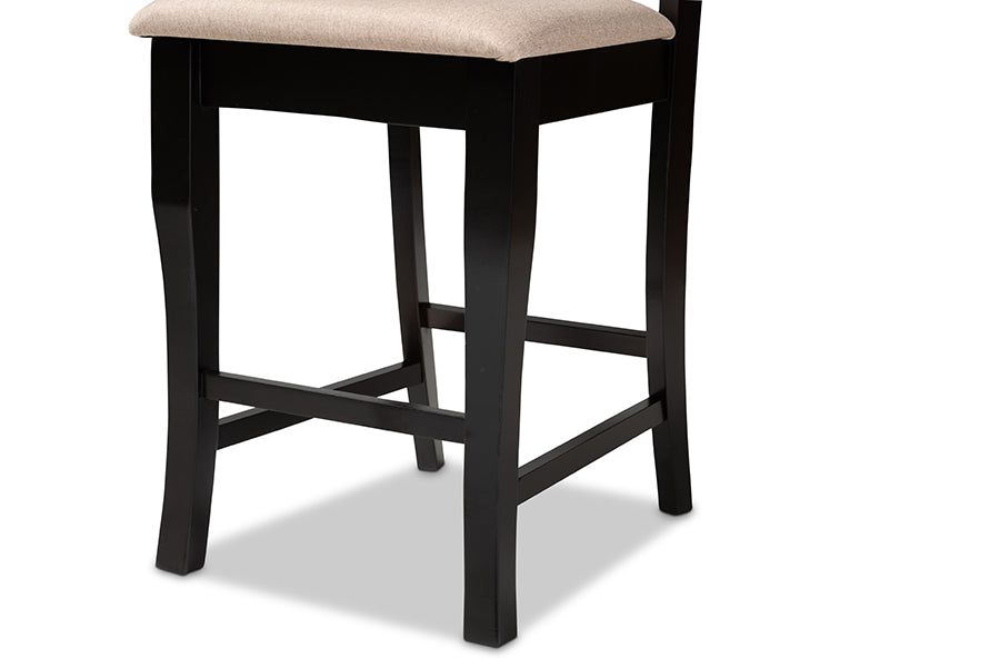 Baxton Studio Nisa Modern and Contemporary Sand Fabric Upholstered Espresso Brown Finished 5-Piece Wood Pub Set | Dining Sets | Modishstore - 5
