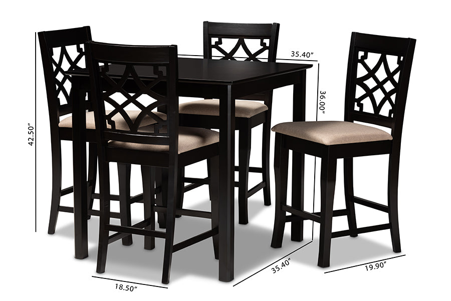 Baxton Studio Nisa Modern and Contemporary Sand Fabric Upholstered Espresso Brown Finished 5-Piece Wood Pub Set | Dining Sets | Modishstore - 3