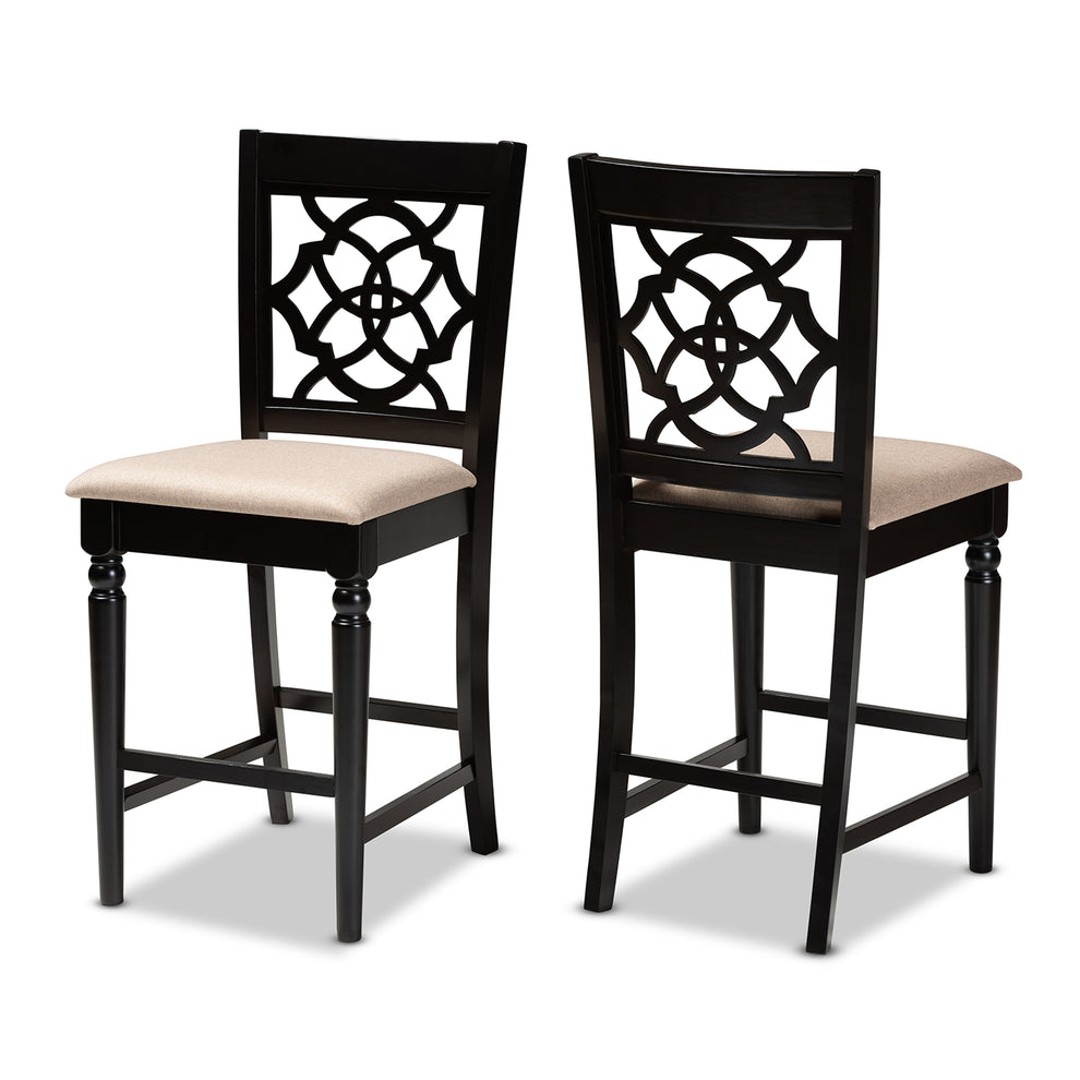 Baxton Studio Arden Modern and Contemporary Sand Fabric Upholstered Espresso Brown Finished 2-Piece Wood Counter Stool Set of 4 | Counter Stools | Modishstore