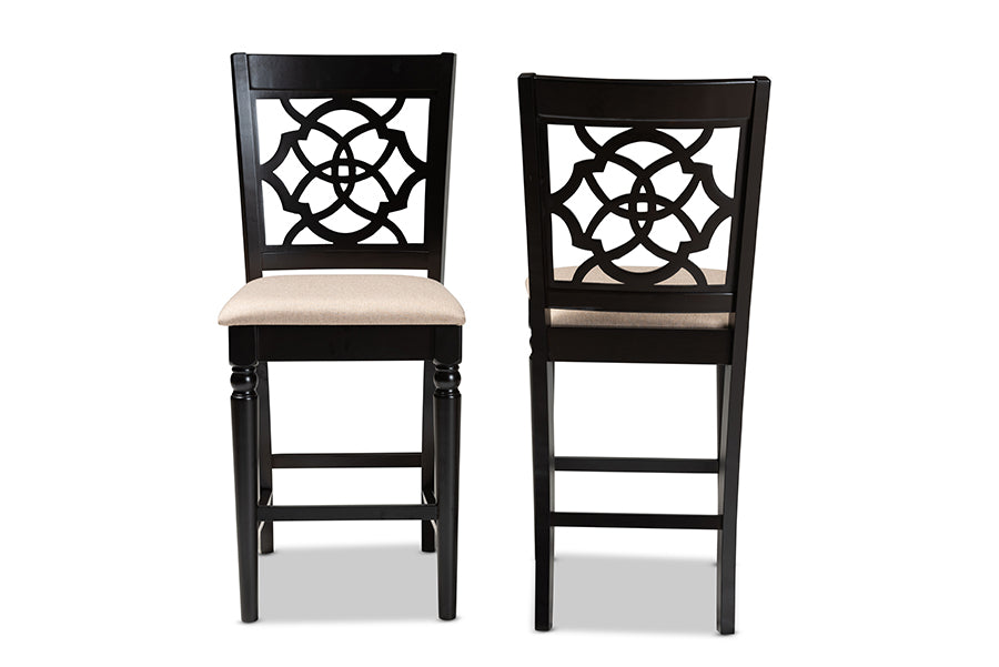 Baxton Studio Arden Modern and Contemporary Sand Fabric Upholstered Espresso Brown Finished 2-Piece Wood Counter Stool Set of 4 | Counter Stools | Modishstore - 6
