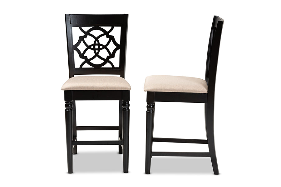 Baxton Studio Arden Modern and Contemporary Sand Fabric Upholstered Espresso Brown Finished 2-Piece Wood Counter Stool Set of 4 | Counter Stools | Modishstore - 5