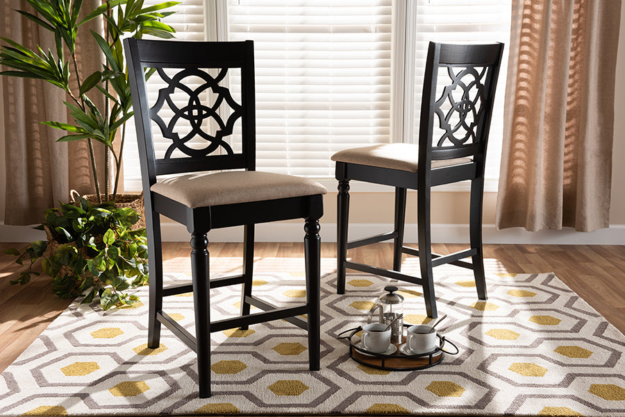 Baxton Studio Arden Modern and Contemporary Sand Fabric Upholstered Espresso Brown Finished 2-Piece Wood Counter Stool Set of 4 | Counter Stools | Modishstore - 2