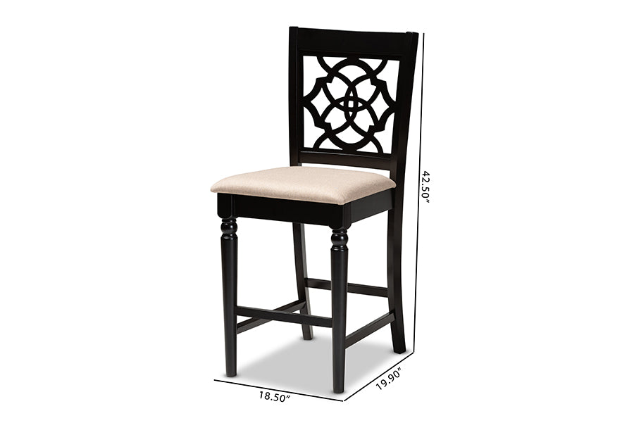 Baxton Studio Arden Modern and Contemporary Sand Fabric Upholstered Espresso Brown Finished 2-Piece Wood Counter Stool Set of 4 | Counter Stools | Modishstore - 7