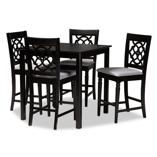 Baxton Studio Arden Modern and Contemporary Grey Fabric Upholstered Espresso Brown Finished 5-Piece Wood Pub Set | Dining Sets | Modishstore