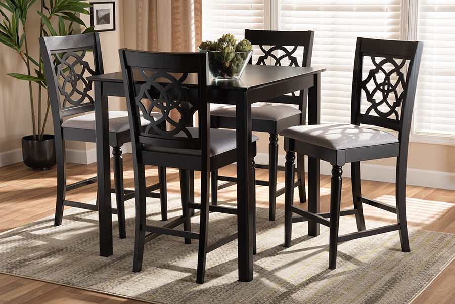 Baxton Studio Arden Modern and Contemporary Grey Fabric Upholstered Espresso Brown Finished 5-Piece Wood Pub Set | Dining Sets | Modishstore - 2