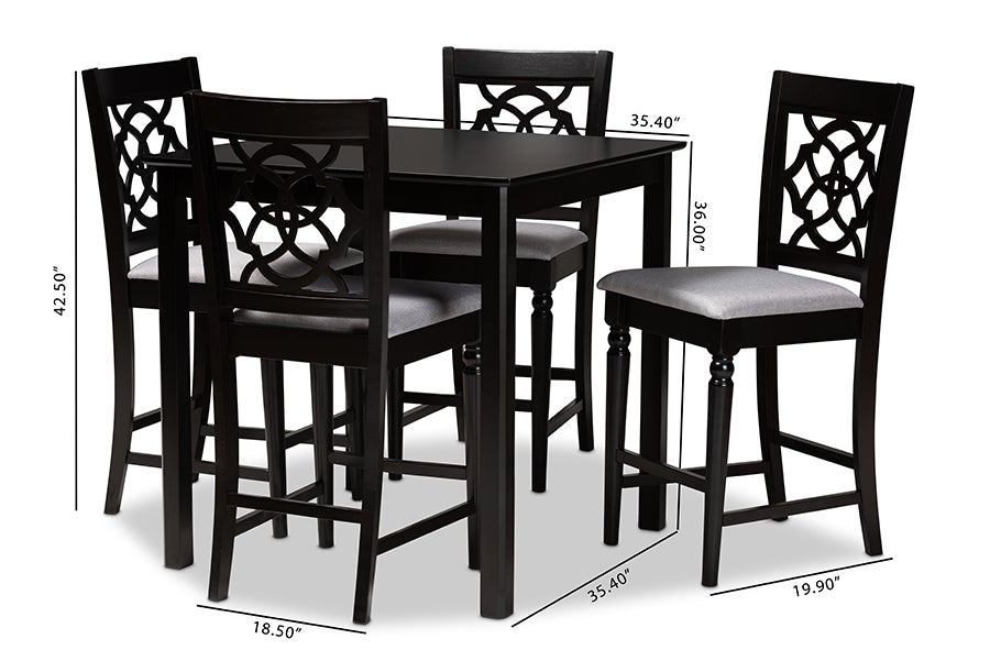 Baxton Studio Arden Modern and Contemporary Grey Fabric Upholstered Espresso Brown Finished 5-Piece Wood Pub Set | Dining Sets | Modishstore - 3