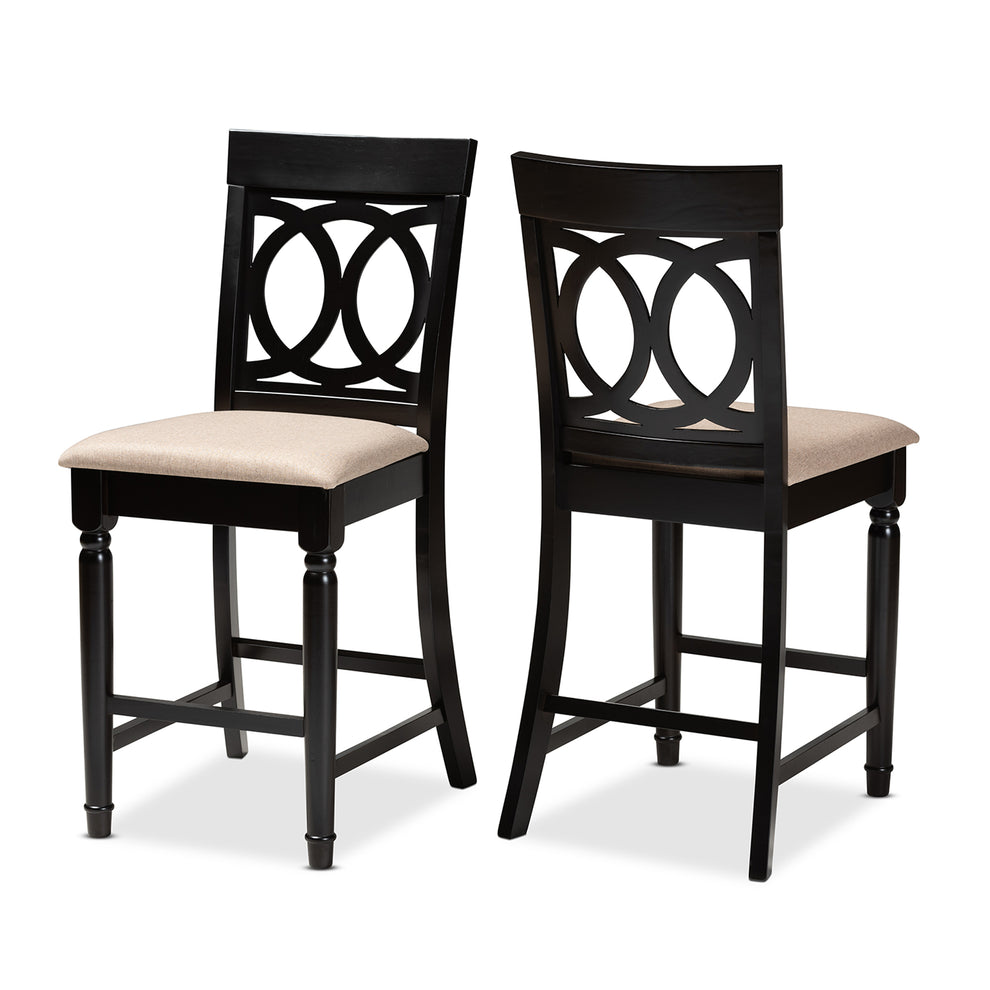 Baxton Studio Verina Modern and Contemporary Sand Fabric Upholstered Espresso Brown Finished 2-Piece Wood Counter Stool Set of 4 | Counter Stools | Modishstore