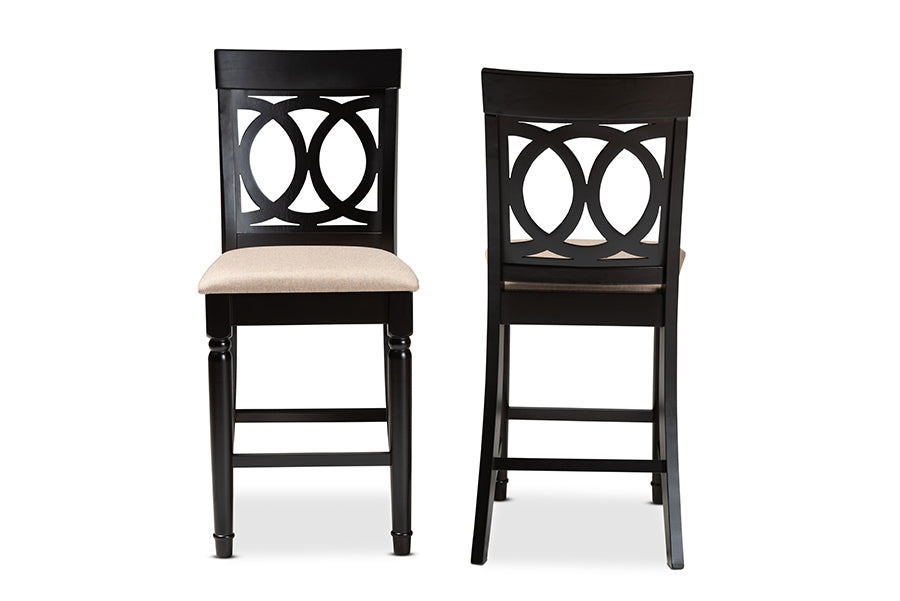 Baxton Studio Verina Modern and Contemporary Sand Fabric Upholstered Espresso Brown Finished 2-Piece Wood Counter Stool Set of 4 | Counter Stools | Modishstore - 6