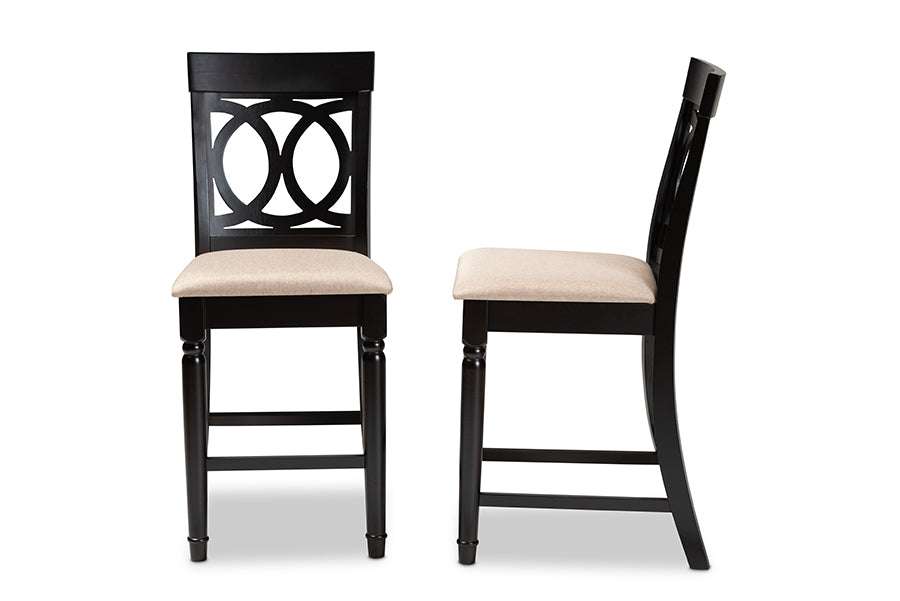 Baxton Studio Verina Modern and Contemporary Sand Fabric Upholstered Espresso Brown Finished 2-Piece Wood Counter Stool Set of 4 | Counter Stools | Modishstore - 5