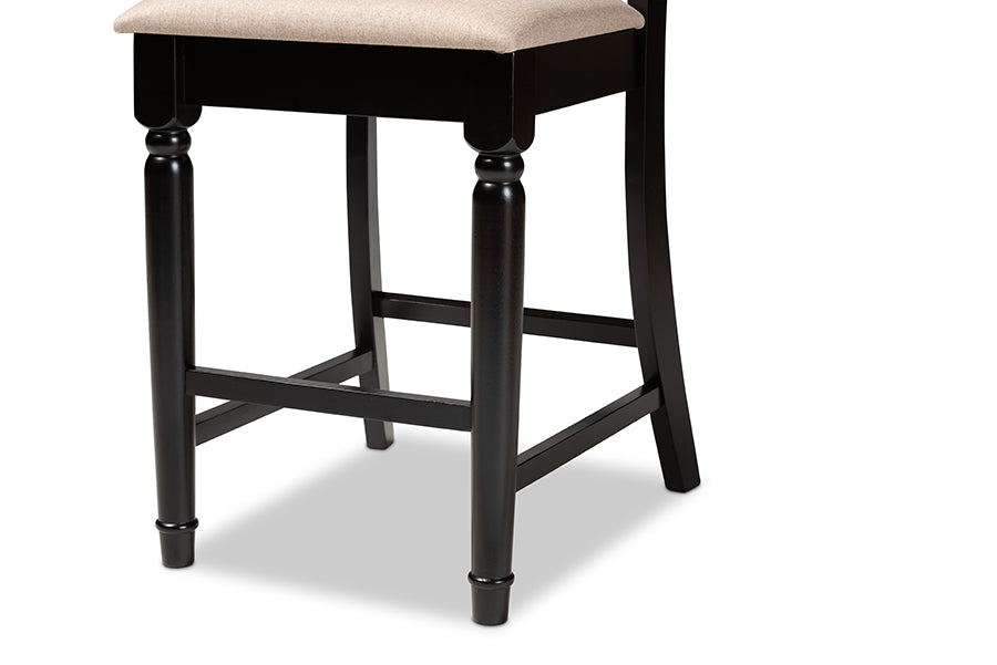 Baxton Studio Verina Modern and Contemporary Sand Fabric Upholstered Espresso Brown Finished 2-Piece Wood Counter Stool Set of 4 | Counter Stools | Modishstore - 3