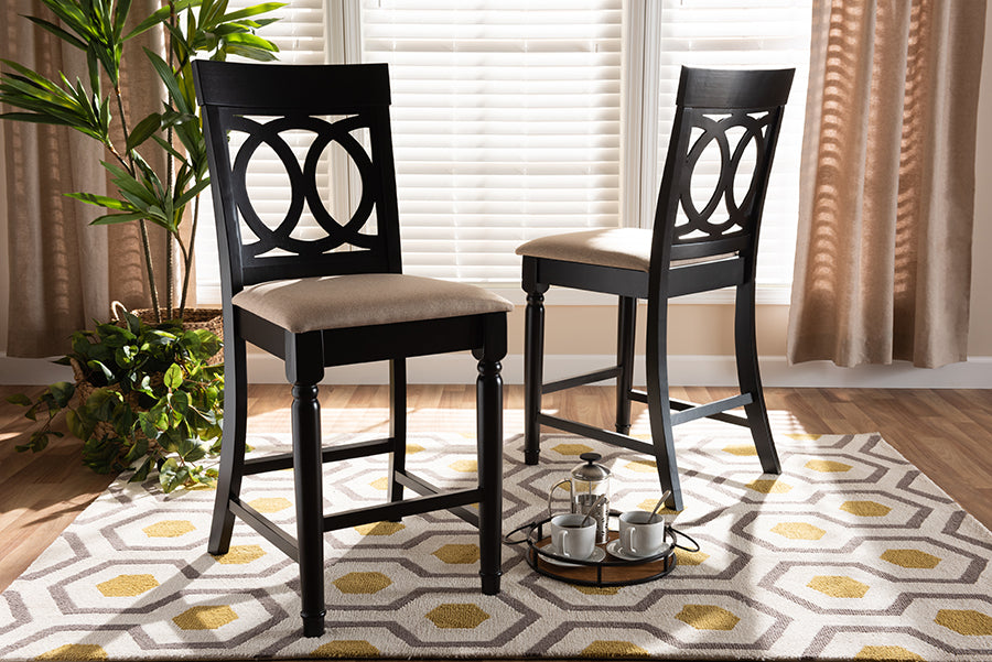 Baxton Studio Verina Modern and Contemporary Sand Fabric Upholstered Espresso Brown Finished 2-Piece Wood Counter Stool Set of 4 | Counter Stools | Modishstore - 2