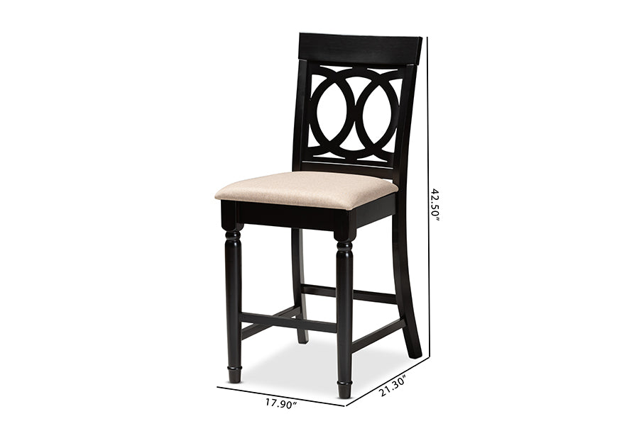 Baxton Studio Verina Modern and Contemporary Sand Fabric Upholstered Espresso Brown Finished 2-Piece Wood Counter Stool Set of 4 | Counter Stools | Modishstore - 7