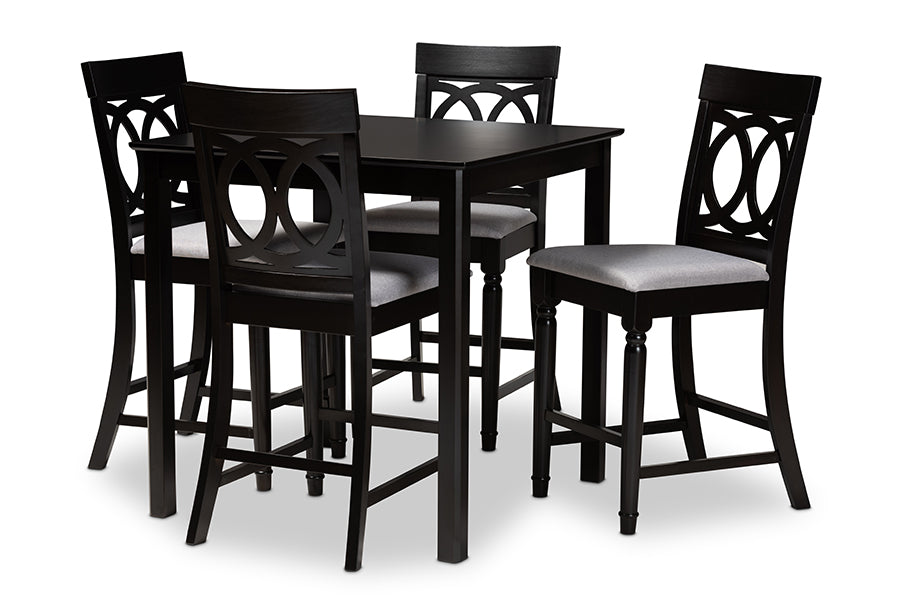 baxton studio verina modern and contemporary grey fabric upholstered espresso brown finished 5 piece wood pub set | Modish Furniture Store-2