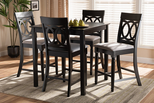 Baxton Studio Verina Modern and Contemporary Grey Fabric Upholstered Espresso Brown Finished 5-Piece Wood Pub Set | Modishstore | Dining Sets