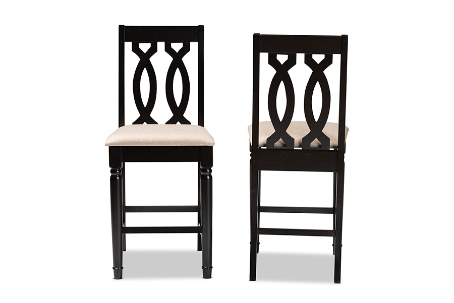 Baxton Studio Darcie Modern and Contemporary Sand Fabric Upholstered Espresso Brown Finished 2-Piece Wood Counter Stool Set of 4 | Counter Stools | Modishstore - 6