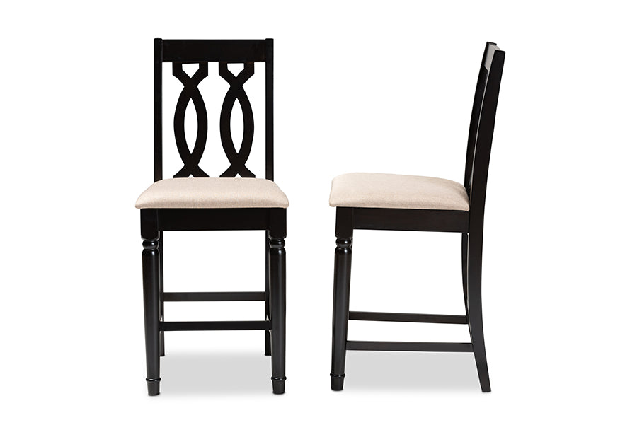 Baxton Studio Darcie Modern and Contemporary Sand Fabric Upholstered Espresso Brown Finished 2-Piece Wood Counter Stool Set of 4 | Counter Stools | Modishstore - 5
