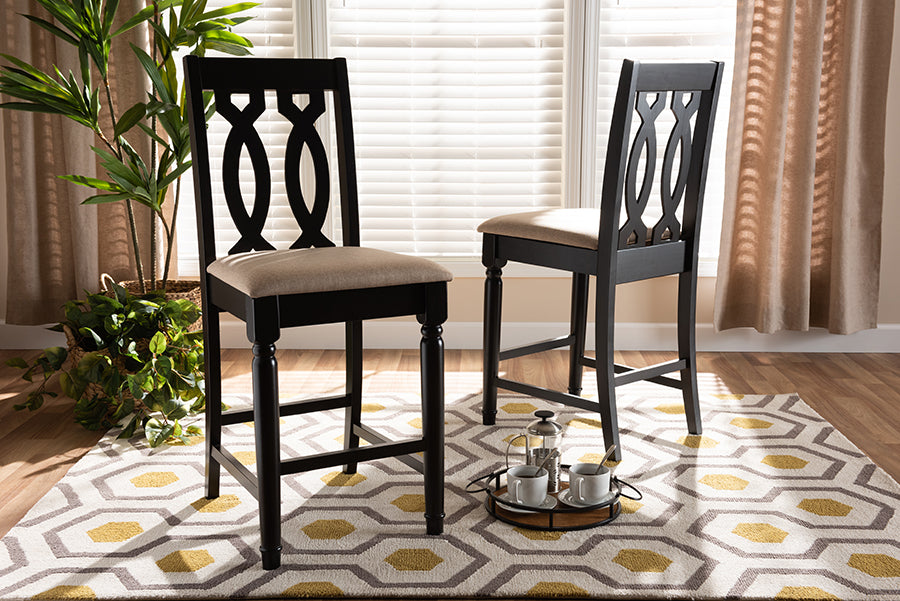 Baxton Studio Darcie Modern and Contemporary Sand Fabric Upholstered Espresso Brown Finished 2-Piece Wood Counter Stool Set of 4 | Counter Stools | Modishstore - 2
