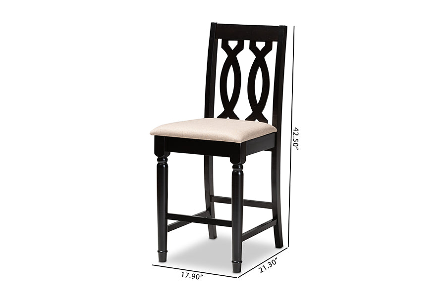 Baxton Studio Darcie Modern and Contemporary Sand Fabric Upholstered Espresso Brown Finished 2-Piece Wood Counter Stool Set of 4 | Counter Stools | Modishstore - 7