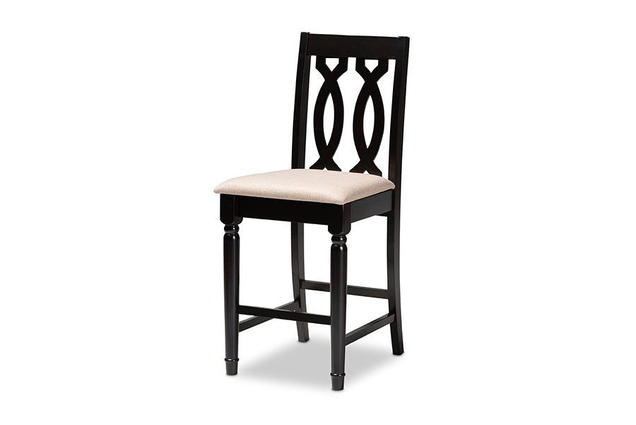 Baxton Studio Darcie Modern and Contemporary Sand Fabric Upholstered Espresso Brown Finished 5-Piece Wood Pub Set | Dining Sets | Modishstore - 7