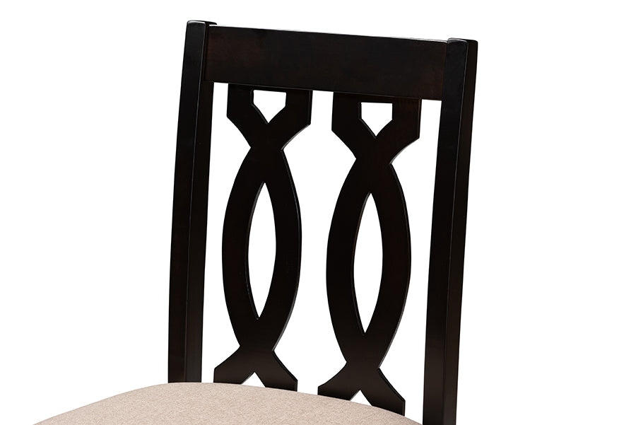 Baxton Studio Darcie Modern and Contemporary Sand Fabric Upholstered Espresso Brown Finished 5-Piece Wood Pub Set | Dining Sets | Modishstore - 6