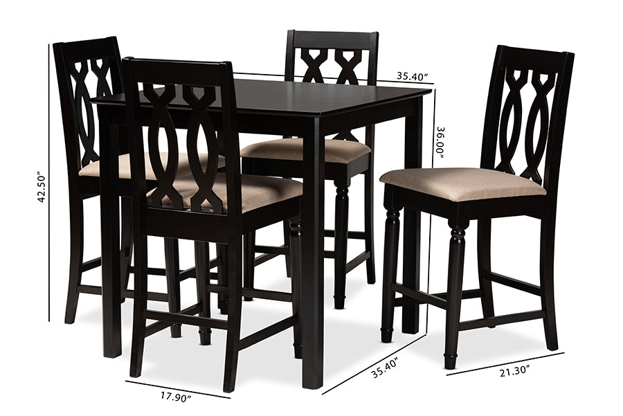 Baxton Studio Darcie Modern and Contemporary Sand Fabric Upholstered Espresso Brown Finished 5-Piece Wood Pub Set | Dining Sets | Modishstore - 3
