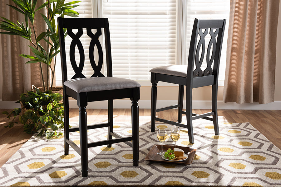 Baxton Studio Darcie Modern and Contemporary Grey Fabric Upholstered Espresso Brown Finished 2-Piece Wood Counter Stool Set of 4 | Modishstore | Counter Stools