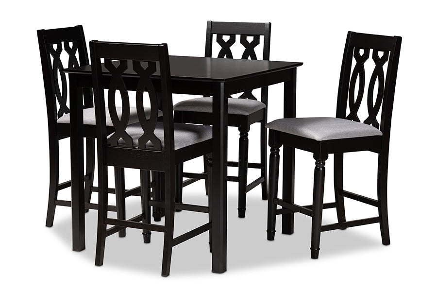 baxton studio darcie modern and contemporary grey fabric upholstered espresso brown finished 5 piece wood pub set | Modish Furniture Store-2