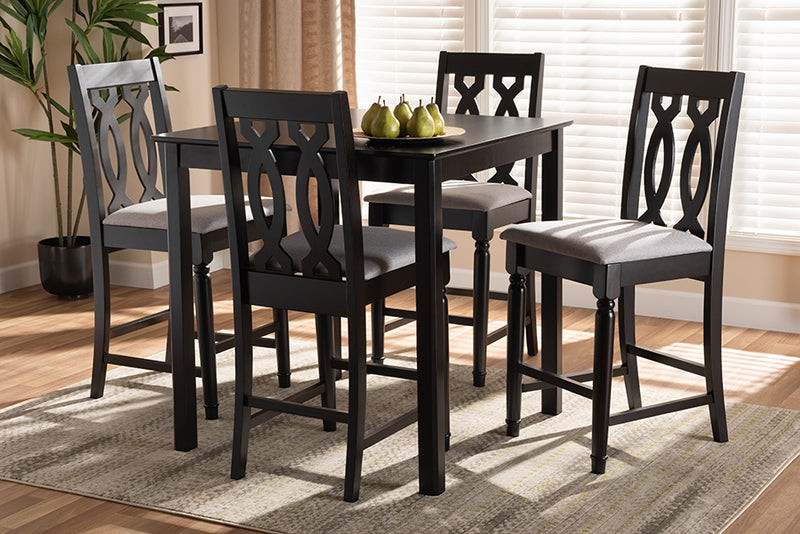 Baxton Studio Darcie Modern and Contemporary Grey Fabric Upholstered Espresso Brown Finished 5-Piece Wood Pub Set | Modishstore | Dining Sets