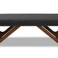 baxton studio rika mid century modern dark grey fabric upholstered walnut brown finished boomerang bench | Modish Furniture Store-3