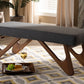 Baxton Studio Rika Mid-Century Modern Dark Grey Fabric Upholstered Walnut Brown Finished Boomerang Bench | Modishstore | Stools & Benches