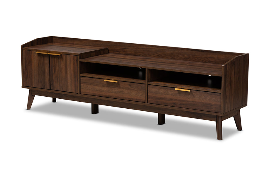 baxton studio lena mid century modern walnut brown finished 2 drawer wood tv stand | Modish Furniture Store-2