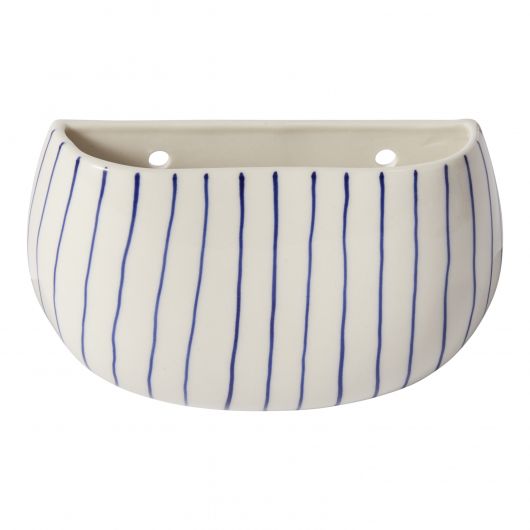 Wim White & Blue Striped Ceramic Wall Planter  Set Of 4 By Accent Decor | Planters, Troughs & Cachepots | Modishstore - 3
