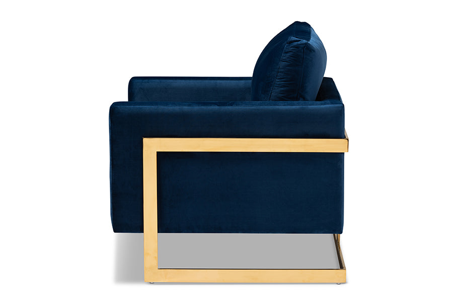 Baxton Studio Matteo Glam and Luxe Royal Blue Velvet Fabric Upholstered Gold Finished Armchair | Armchairs | Modishstore - 7