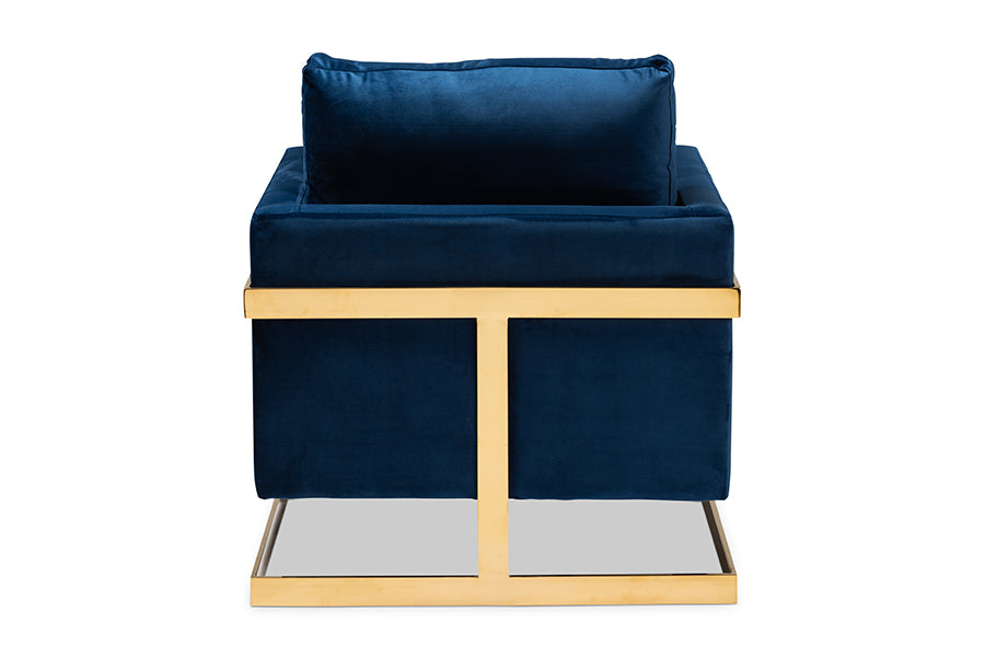 Baxton Studio Matteo Glam and Luxe Royal Blue Velvet Fabric Upholstered Gold Finished Armchair | Armchairs | Modishstore - 6