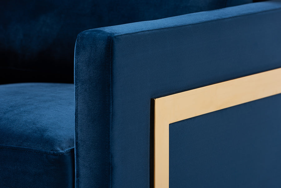 Baxton Studio Matteo Glam and Luxe Royal Blue Velvet Fabric Upholstered Gold Finished Armchair | Armchairs | Modishstore - 5