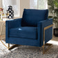 Baxton Studio Matteo Glam and Luxe Royal Blue Velvet Fabric Upholstered Gold Finished Armchair | Armchairs | Modishstore - 2