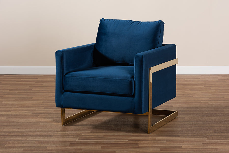 Baxton Studio Matteo Glam and Luxe Royal Blue Velvet Fabric Upholstered Gold Finished Armchair | Armchairs | Modishstore - 3