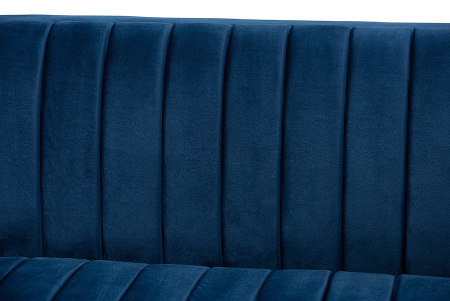 Baxton Studio Aveline Glam and Luxe Navy Blue Velvet Fabric Upholstered Brushed Gold Finished Sofa | Sofas | Modishstore - 5