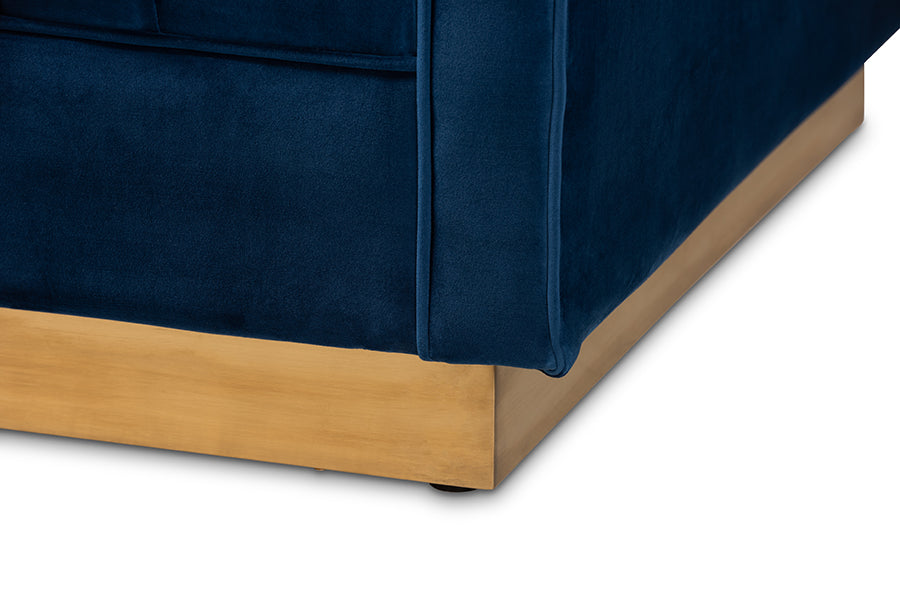 Baxton Studio Aveline Glam and Luxe Navy Blue Velvet Fabric Upholstered Brushed Gold Finished Sofa | Sofas | Modishstore - 4