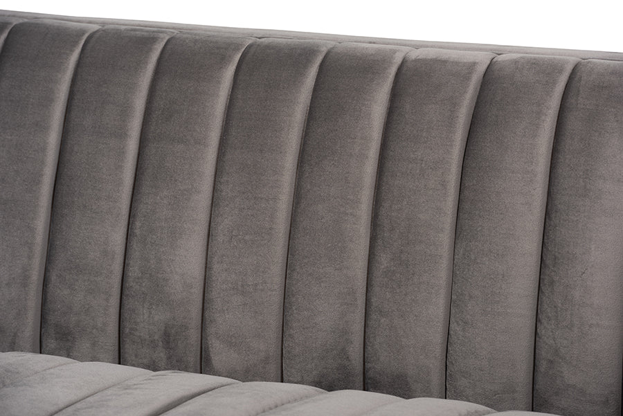 Baxton Studio Aveline Glam and Luxe Navy Blue Velvet Fabric Upholstered Brushed Gold Finished Sofa | Sofas | Modishstore - 13
