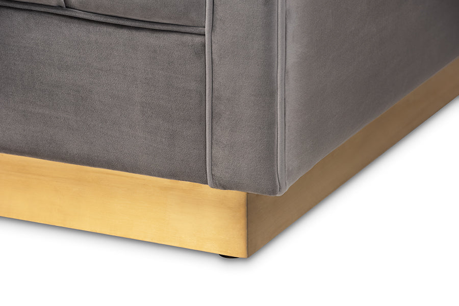 Baxton Studio Aveline Glam and Luxe Navy Blue Velvet Fabric Upholstered Brushed Gold Finished Sofa | Sofas | Modishstore - 12