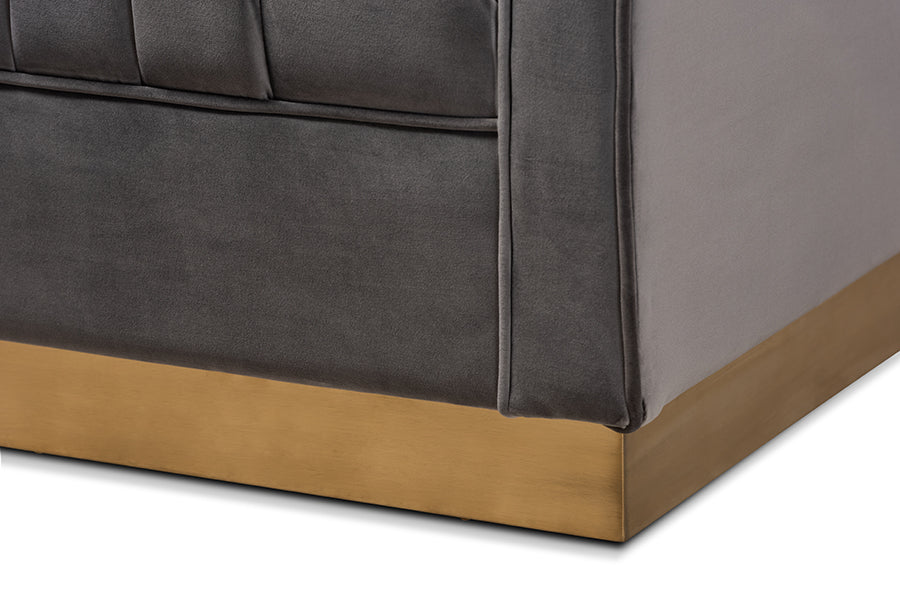 Baxton Studio Aveline Glam and Luxe Grey Velvet Fabric Upholstered Brushed Gold Finished Armchair | Armchairs | Modishstore - 4