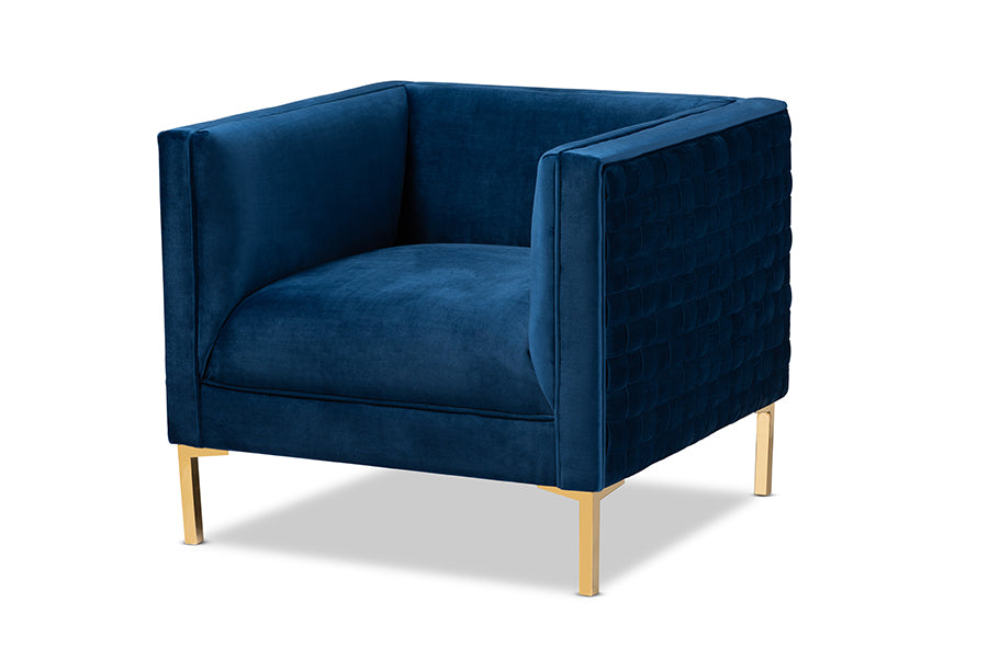 baxton studio seraphin glam and luxe navy blue velvet fabric upholstered gold finished armchair | Modish Furniture Store-2