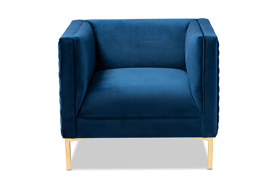 baxton studio seraphin glam and luxe navy blue velvet fabric upholstered gold finished armchair | Modish Furniture Store-3